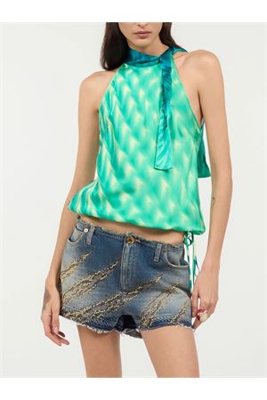 Green Optical Glass Printed Silk Top ROBERTO CAVALLI | UKT600RYN4704000